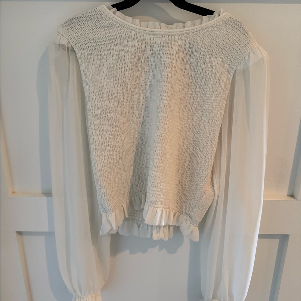 Wilfred Cream Smocked Blouse with Sheer Sleeves